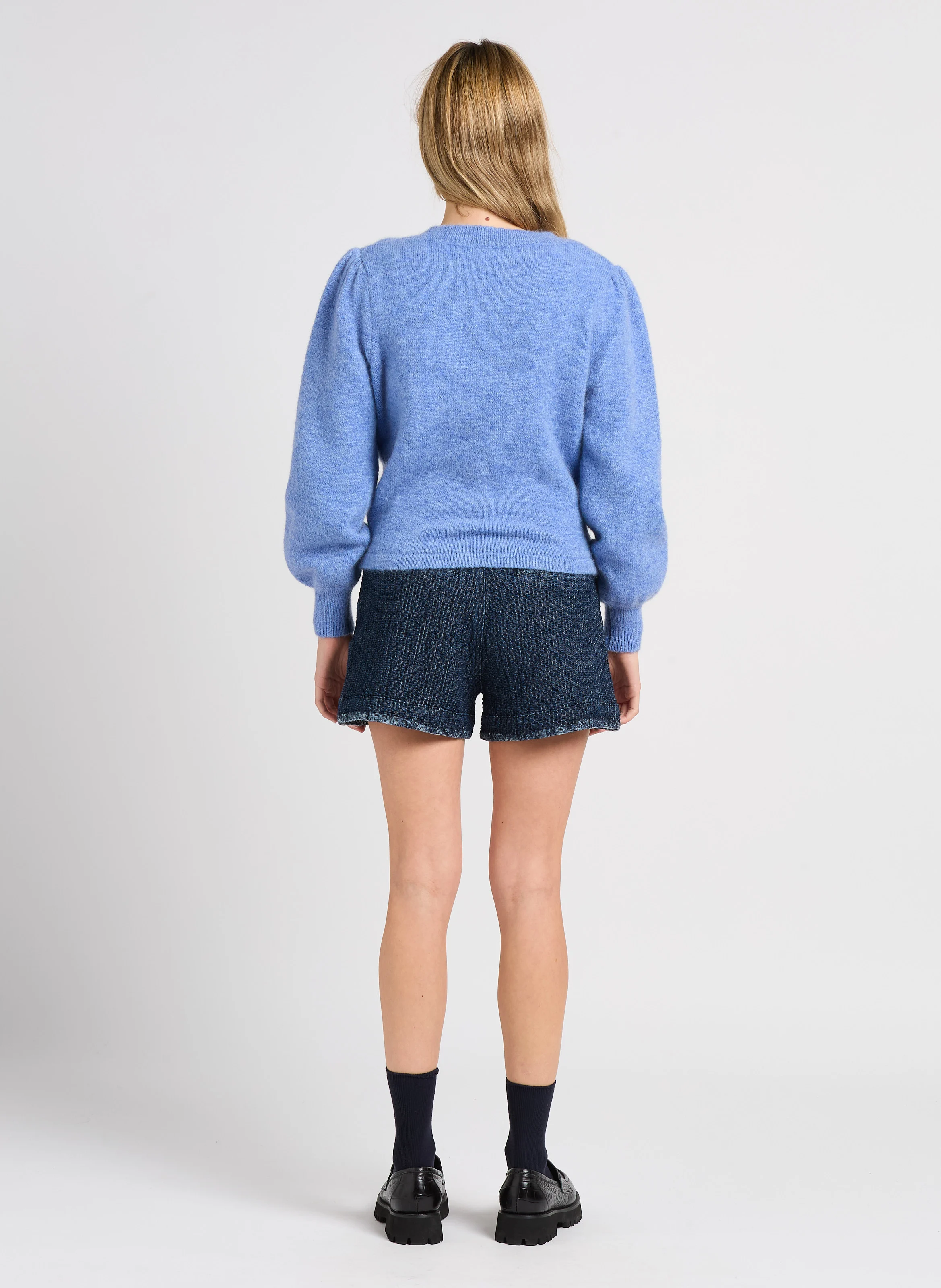 PRADOR - Pull droit col V noué| Bleu