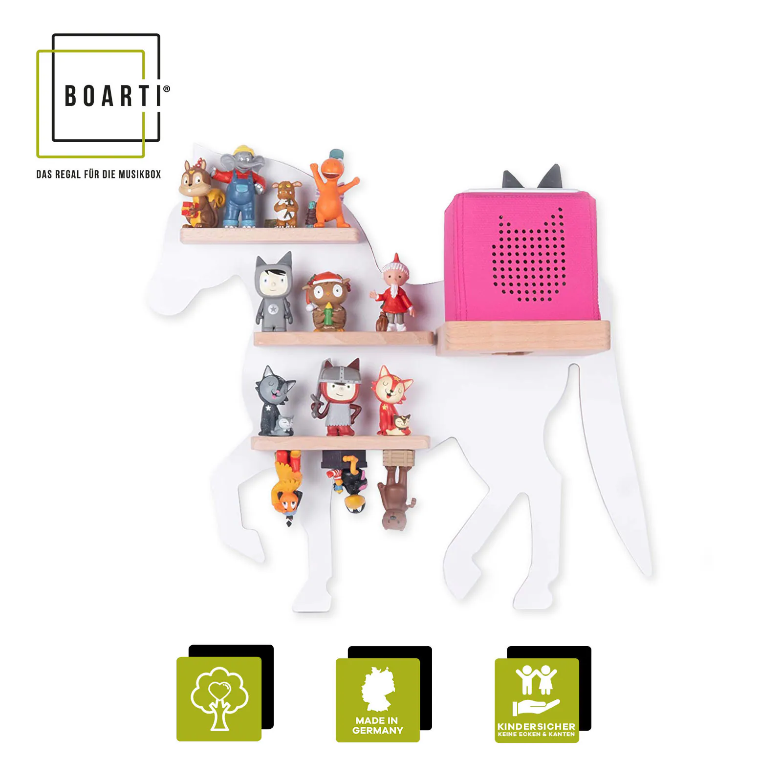BOARTI Holz Pferd Kinder Regal Toniebox Figuren Wandregal Tonies Musikbox