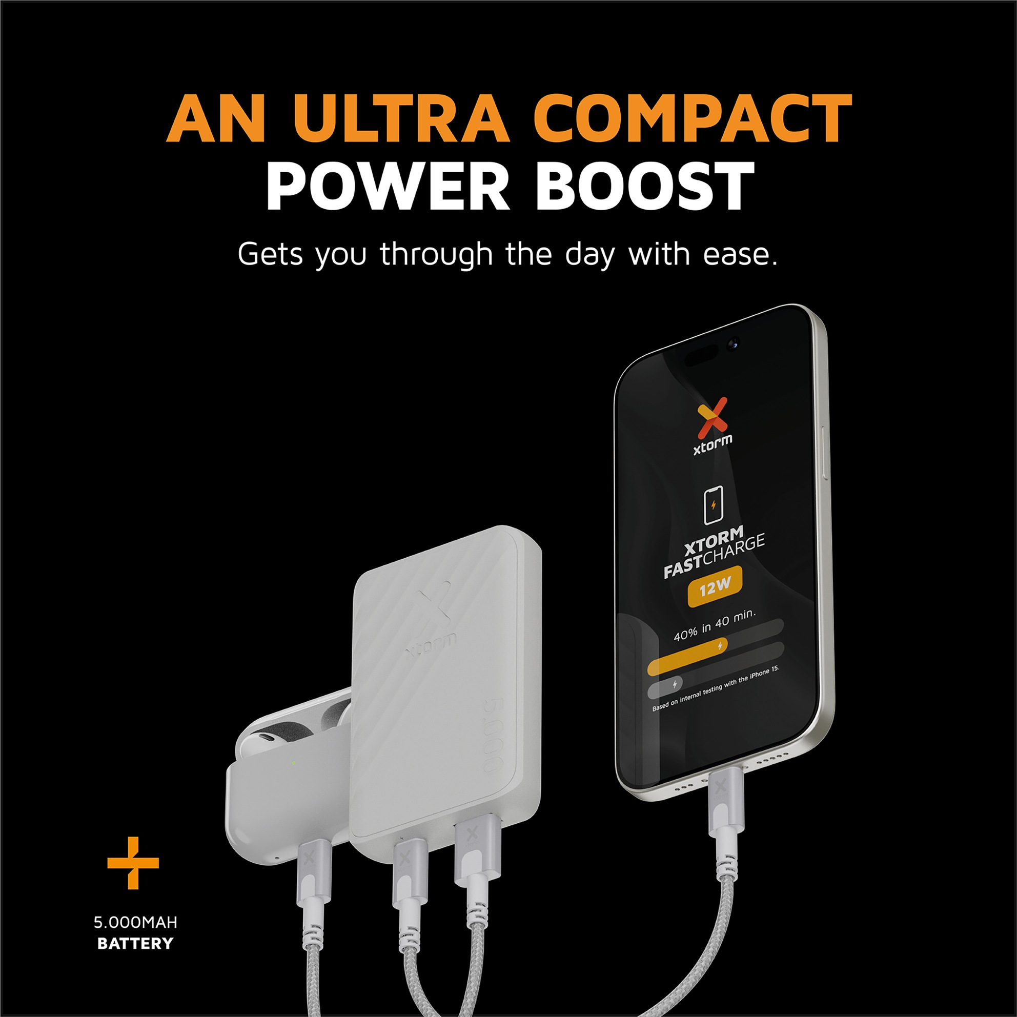 (12W) 5000mAh Go2 Series USB C / USB A Powerbank Fast Charge Ladegerät (XG2050) - Ash White
