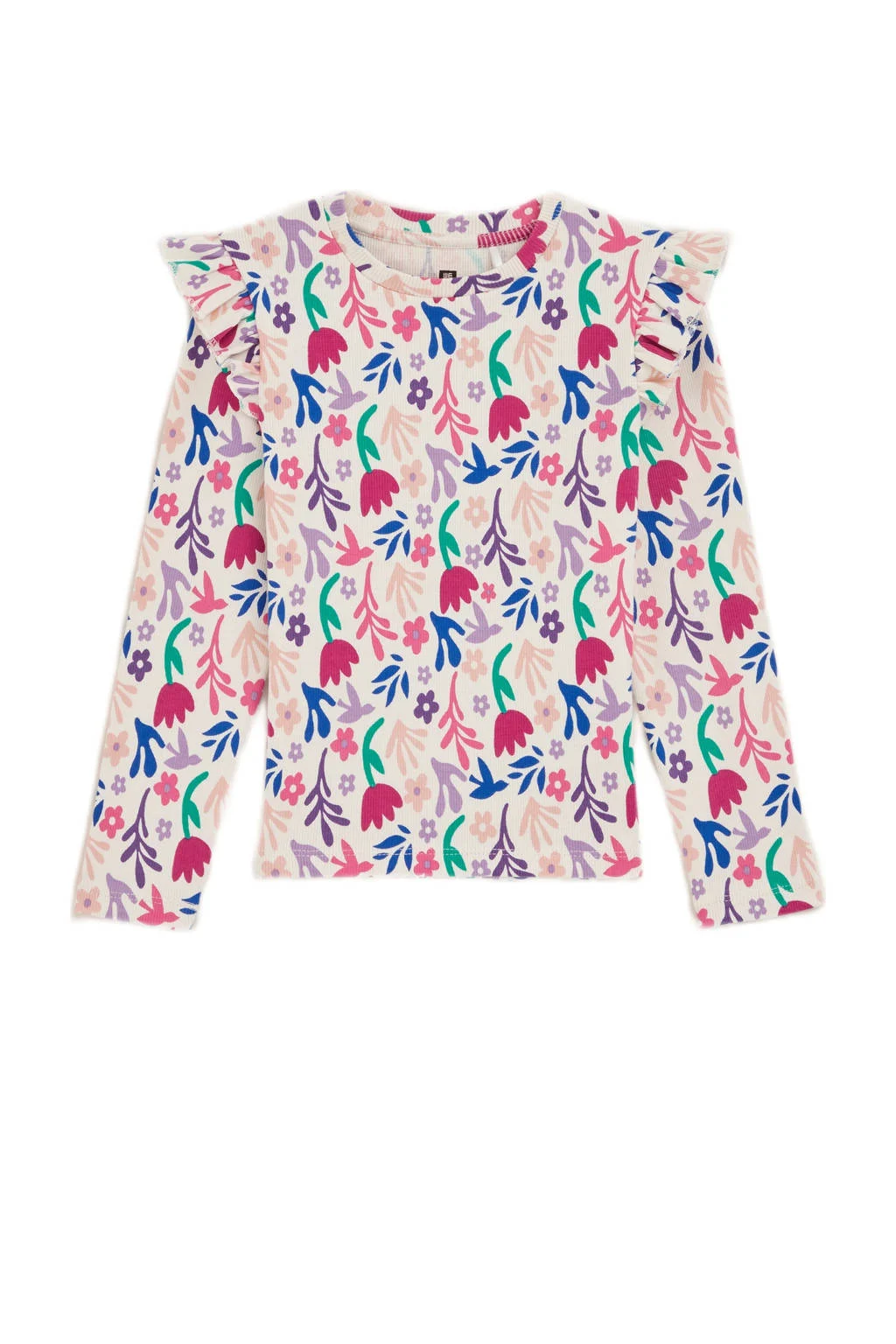 WE Fashion gebloemde longsleeve beige/multicolor