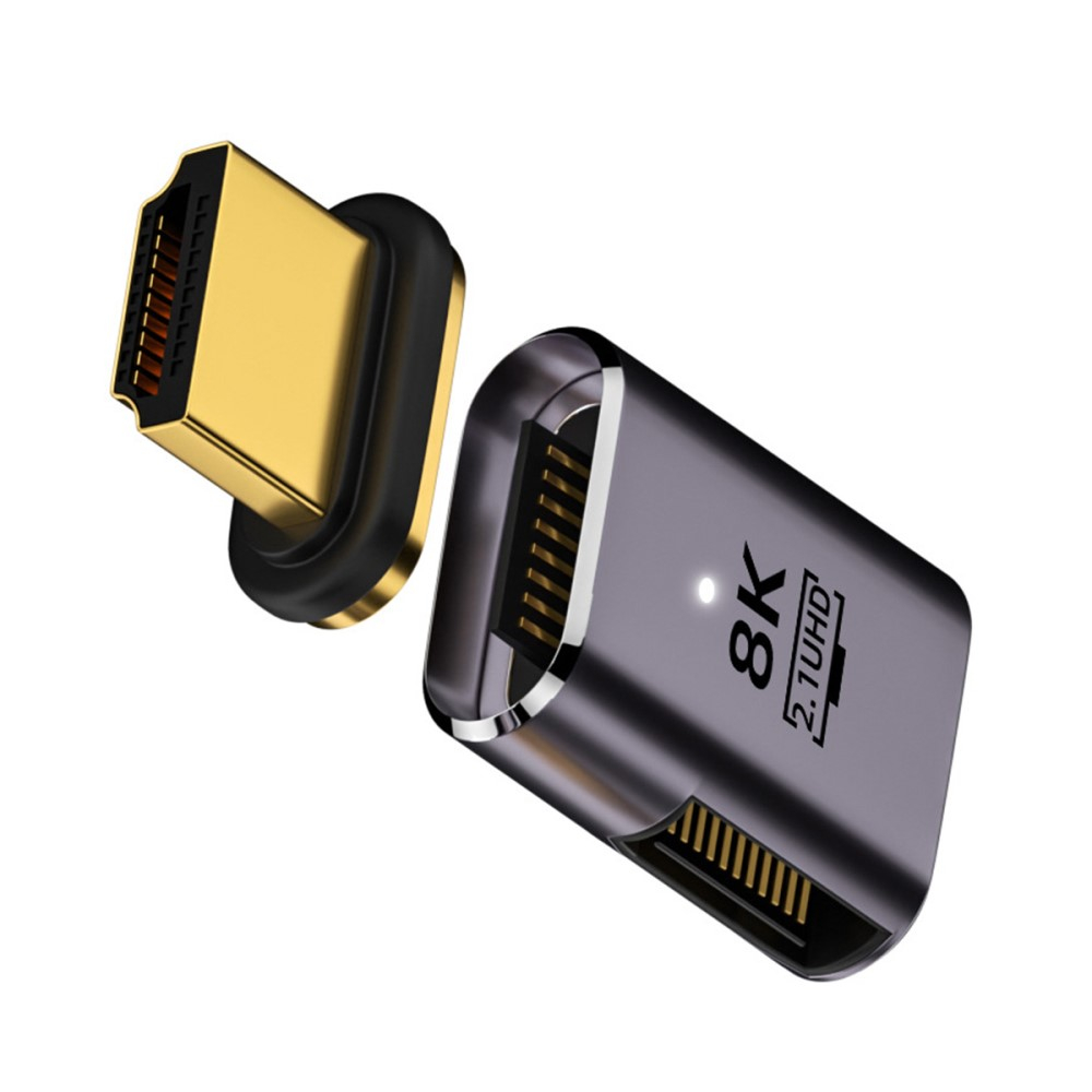 HDMI auf HDMI 2.1 Adapter Magnetisch mit vergoldetem Stecker 8K@60Hz (Winkel Links) - Grau