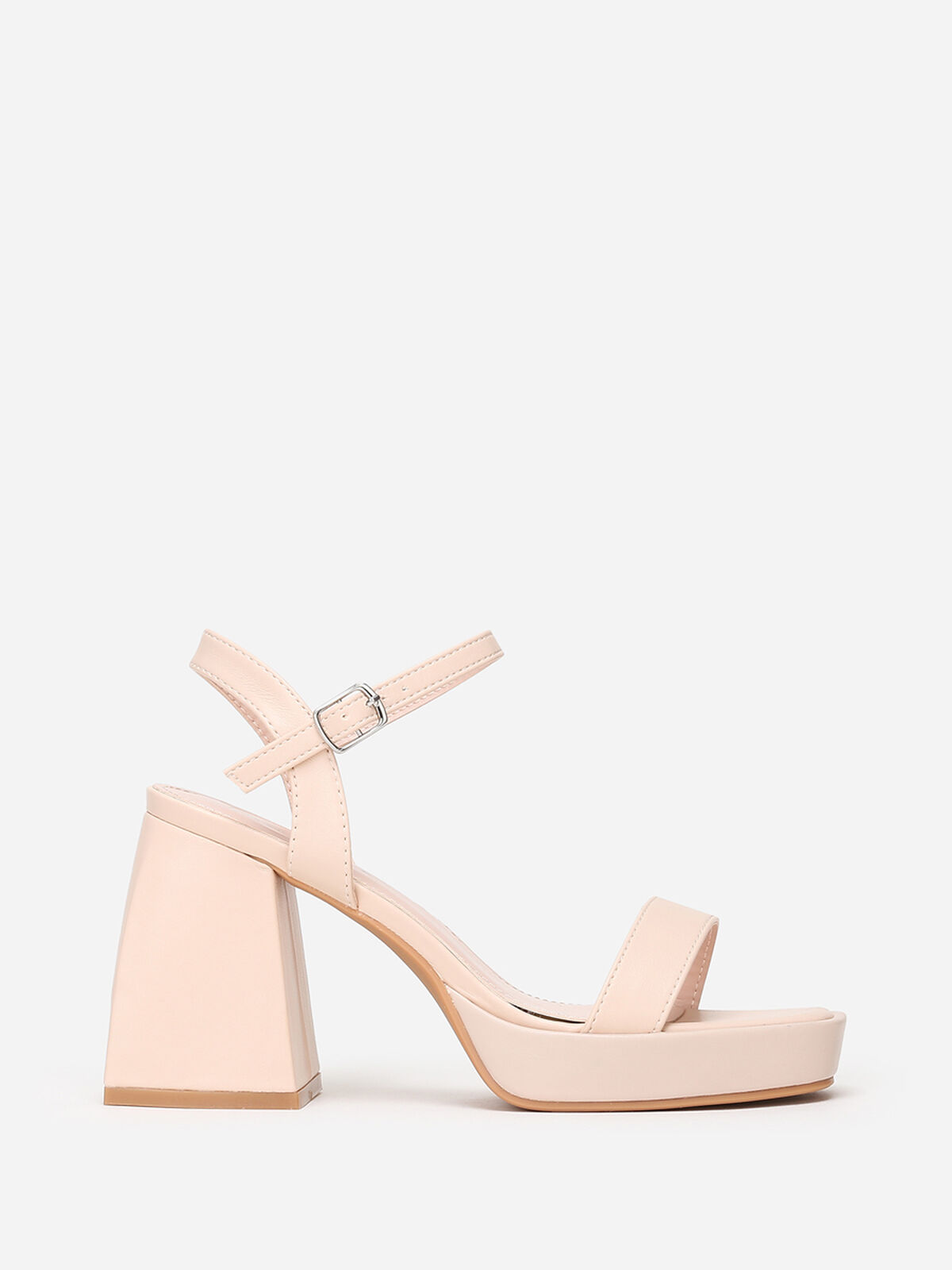 Sandales à talon trapèze- Beige