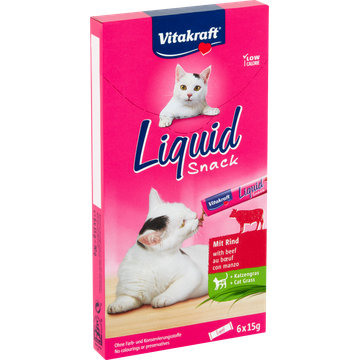 Vitakraft Liquid Snack met Rundvlees en Kattengras 6 x 15 g