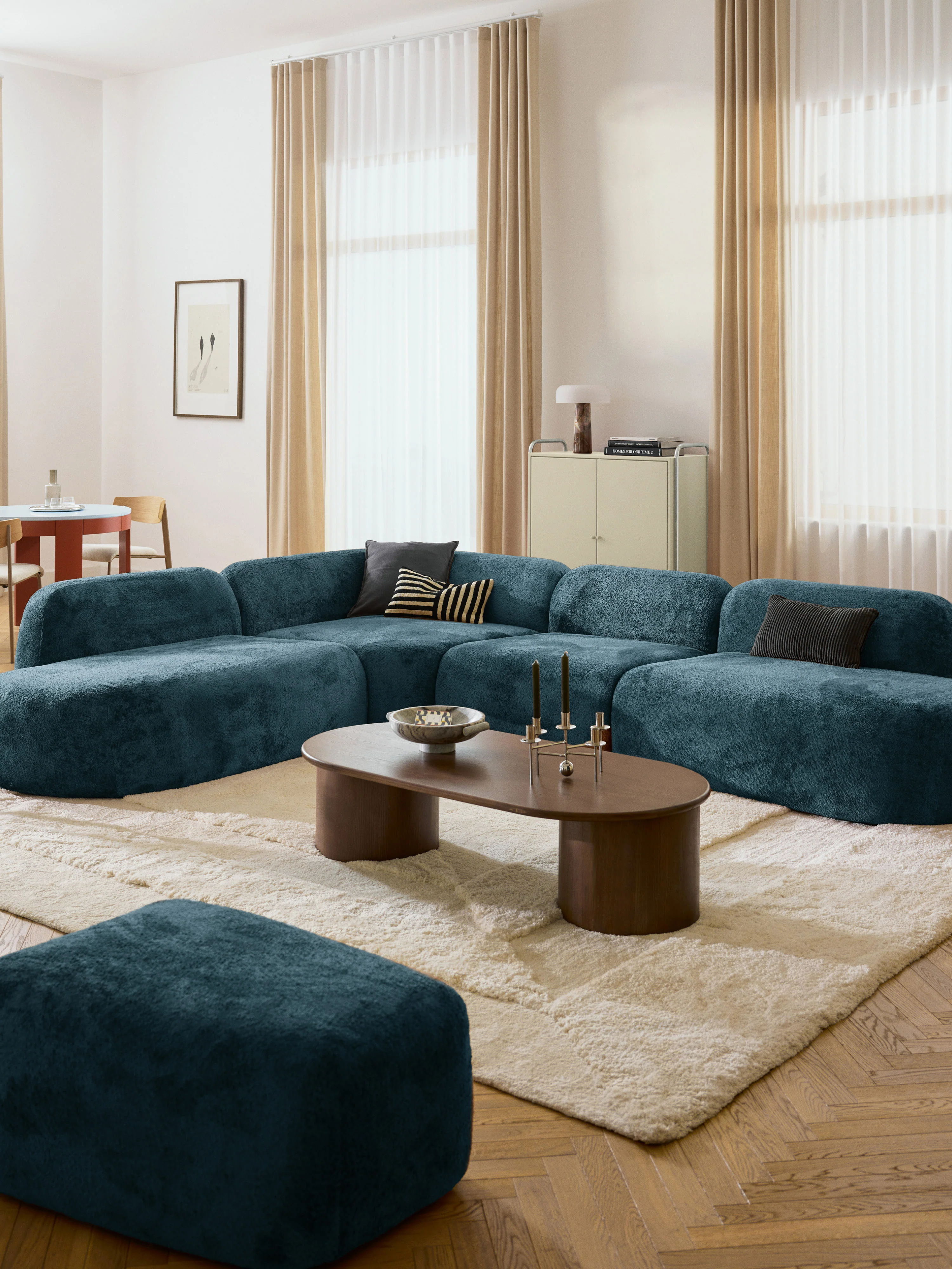 XL modulaire teddy bouclé hoekbank Wolke (4-zits) met chaise longue