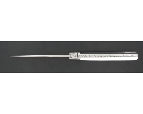 Laguiole 12 cm - Manche Blanc et Noir - Ressort guilloché - 1 mitre Couteau de Poche par l'Arbalète