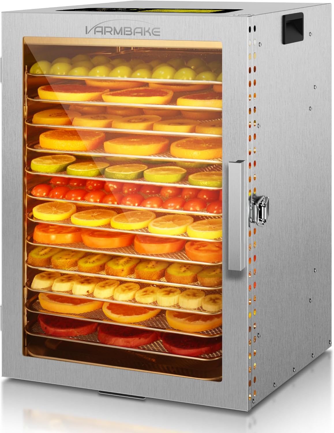 Dörrautomat Edelstahl 12 Etagen, 1.1㎡ Dörrfläche, 30-90℃ Obsttrockner Dörrautomat Groß, 800W Lebensmittel Dörrgerät Für Kräuter Fleisch Dörrautomaten, & 316 Tabletts(29X29 cm)