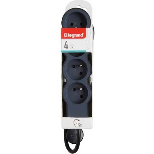 Rallonge multiprise extra-plate - 4 prises - 2P+T - cordon 1.5 m - noir/gri