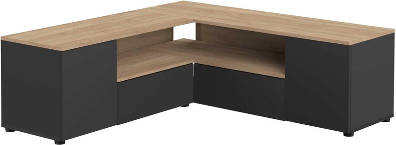 Symbiosis - Hoek - TV-meubel - Zwart en Eiken - Gemaakt van 16 mm Melamine Spaanplaat