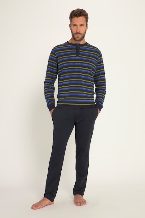 Schlafanzug, Bauchfit, Homewear, Zweiteiler, Langarmshirt mit Ringeln, lange Hose, bis 8 XL