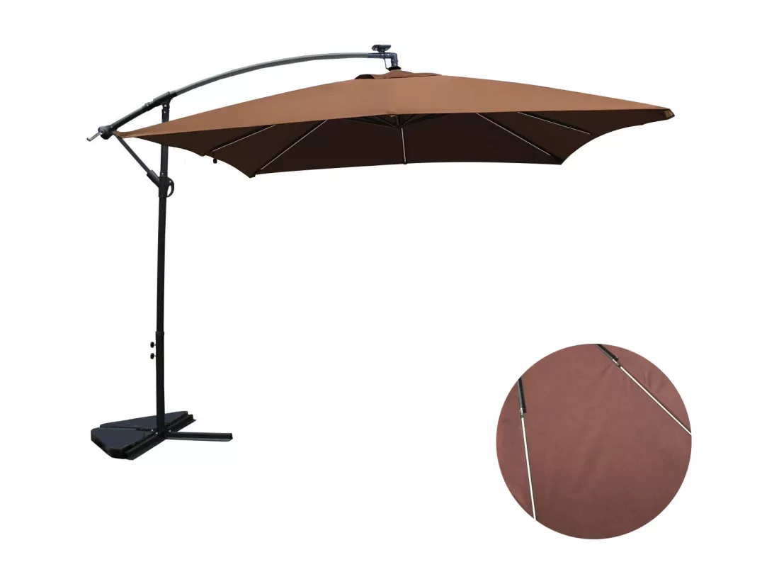 Parasol LED déporté carré 3x3m chocolat SOLENZARA NEON