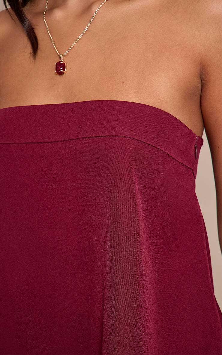 Rouge Vin Haut Long Vaporeux Asymétrique À Bustier Tissé