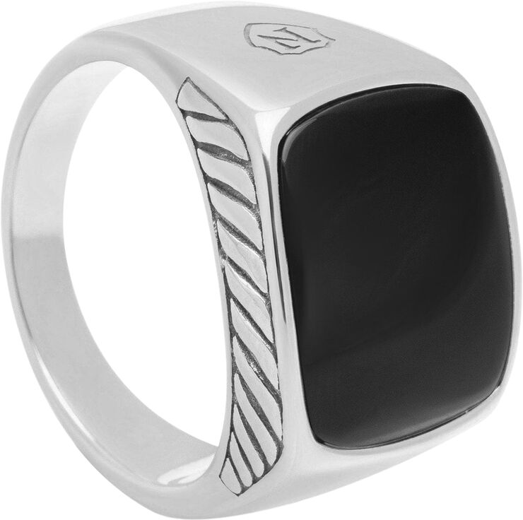 Nialaya Gentlemen's Silver Signet Ring with Black Onyx Silver / black