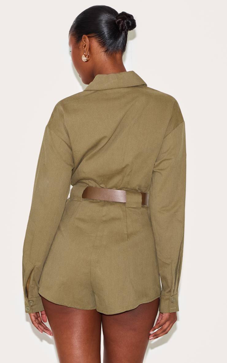 Champignon Combishort Utilitaire Ceinturé En Tissu Tissé