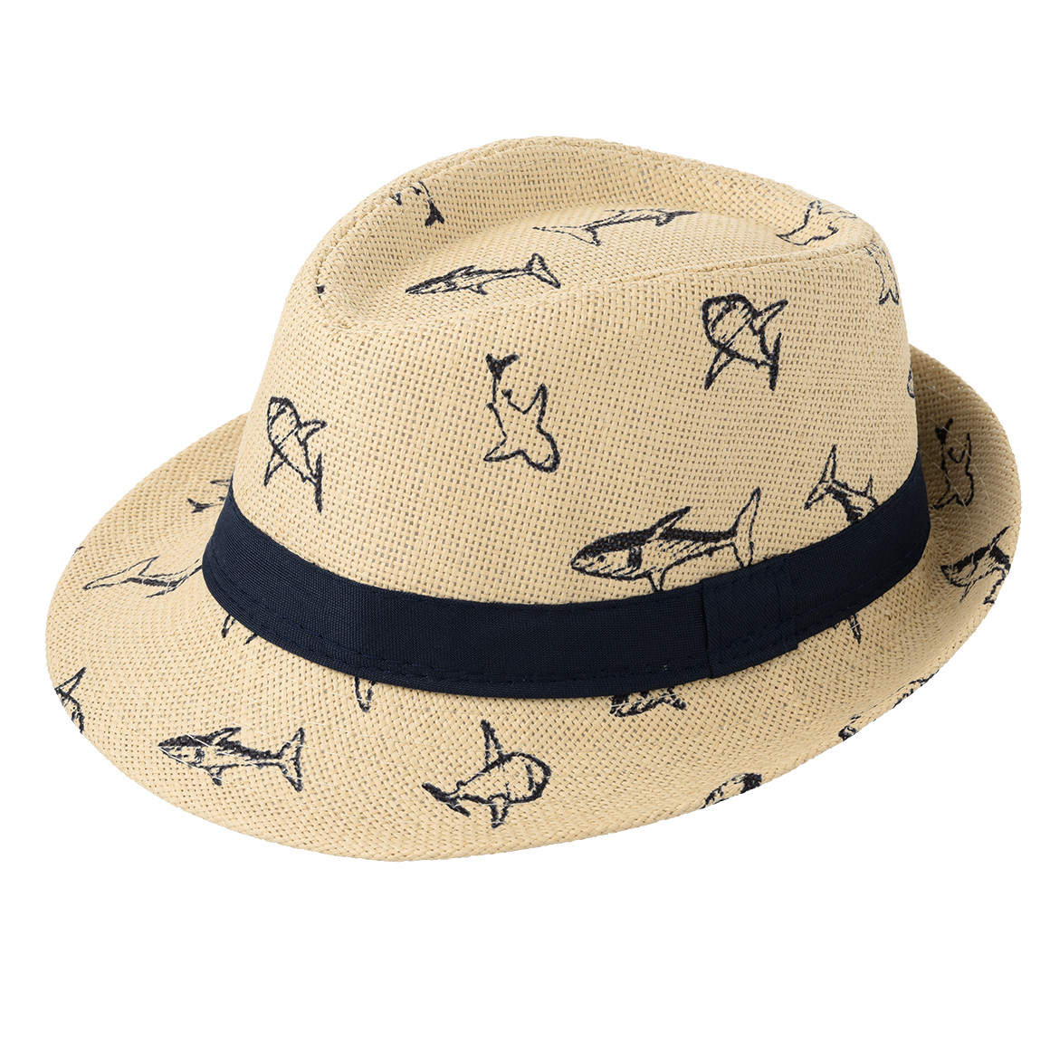 Topolino Jungen Strohhut mit Hai-Allover beige / dunkelblau