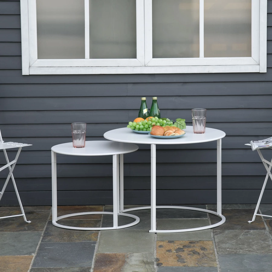 Outsunny Gartentisch 2er Set weiß