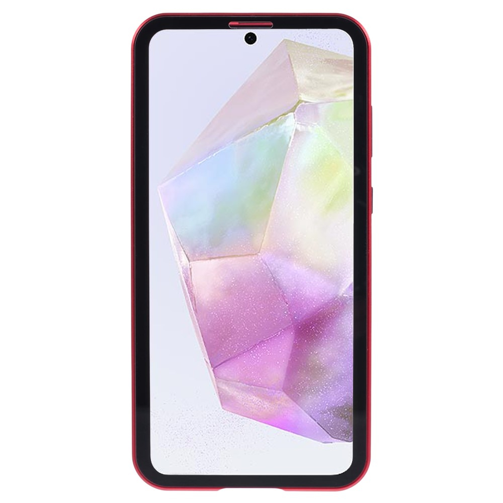 Samsung Galaxy A55 Magnetische Alu Schutzhülle mit Panzer Glas Backcover   Displayschutz (Magnet-Technologie) - Rot