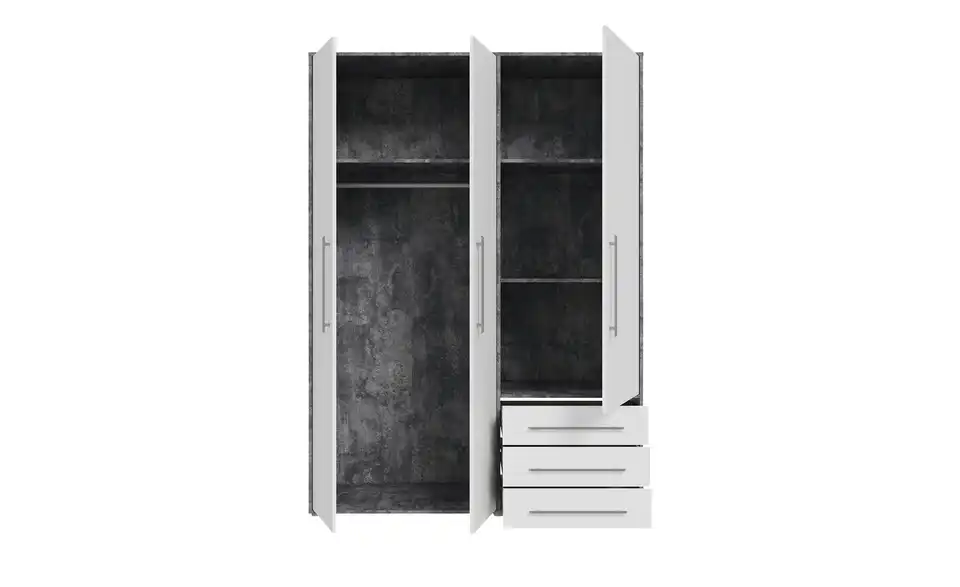 Kleiderschrank Mokkaro Betonoptik, Weiß 144,4 cm