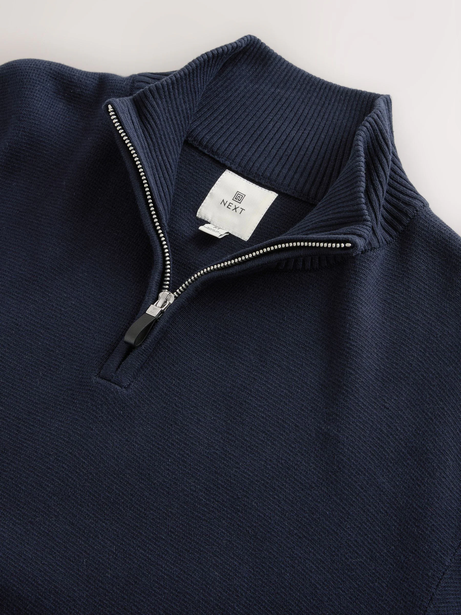 Donkerblauw - Effen - Regular fit 100% katoenen premium trui met korte rits