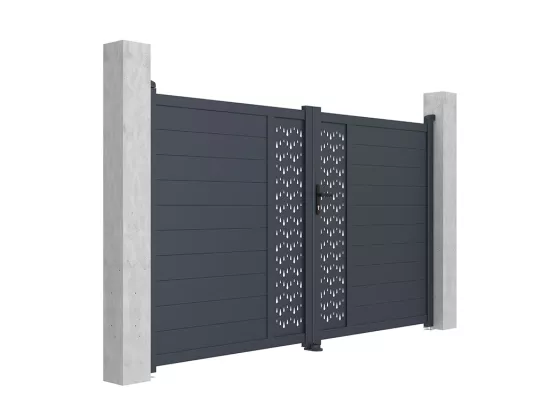 Portail battant aluminium semi plein à motifs L305 x H181 cm anthracite GREGOR