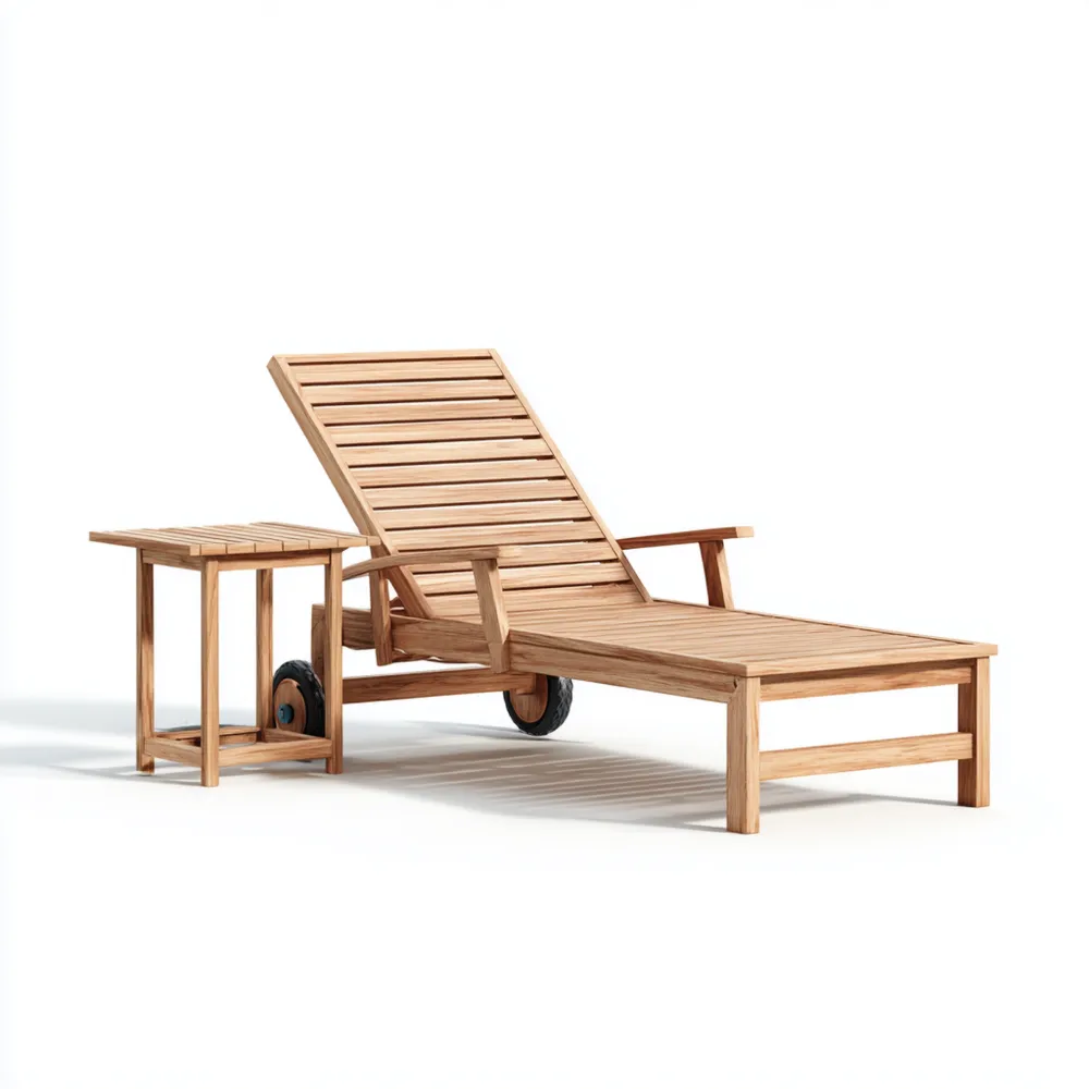 Gartenliege Teakholz Verstellbar – 200x65x35 cm – Natürliche Holzfarbe