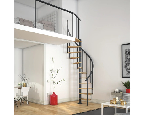 Pertura Arissa wenteltrap, beuken multiplex, Ø 120 cm, zwart, 11 treden, 12 stootborden