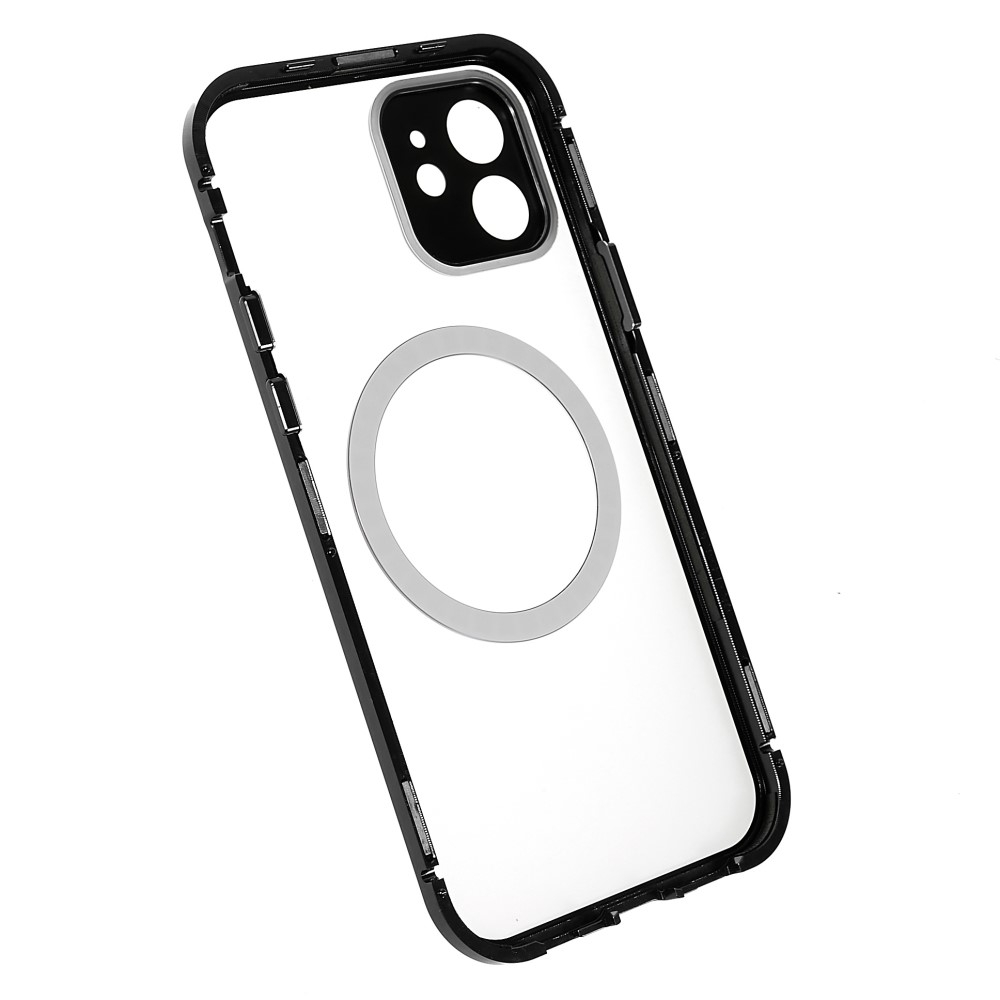 iPhone 12 MagSafe Magnetische Alu Schutzhülle mit Panzer Glas Backcover   Display- / Kameraglasschutz (Magnet-Technologie) - Schwarz