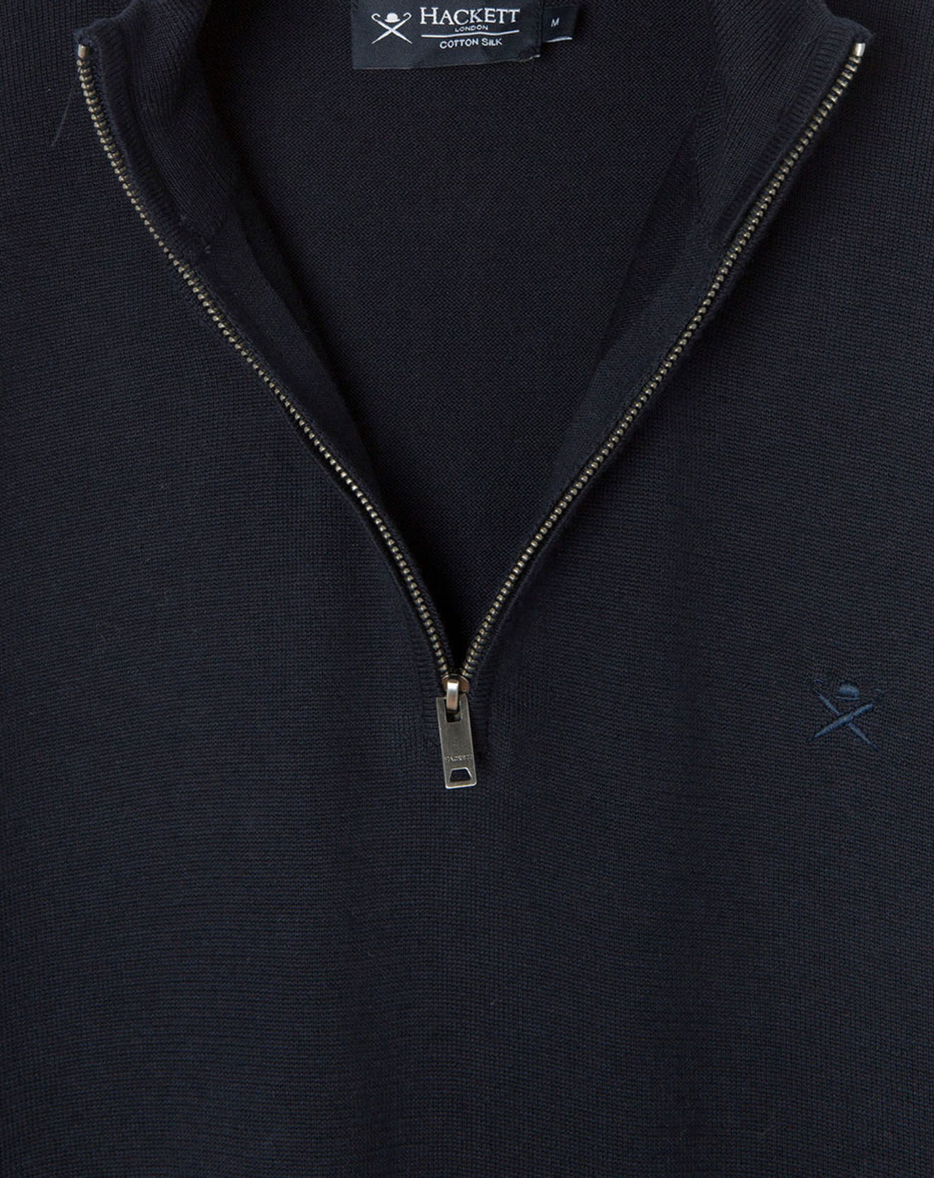 Hackett London Pull en Coton & Soie col camionneur bleu foncé