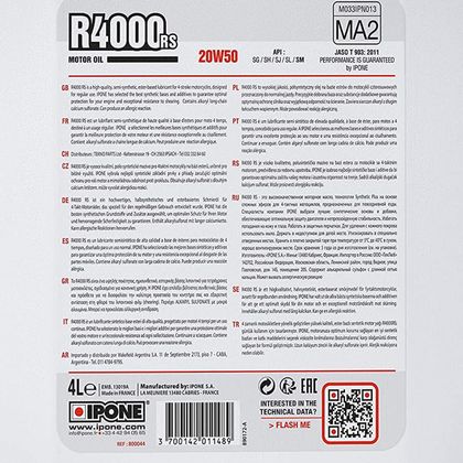 Huile moteur Ipone R4000 RS - 20W50 - 4 LITRES Universel