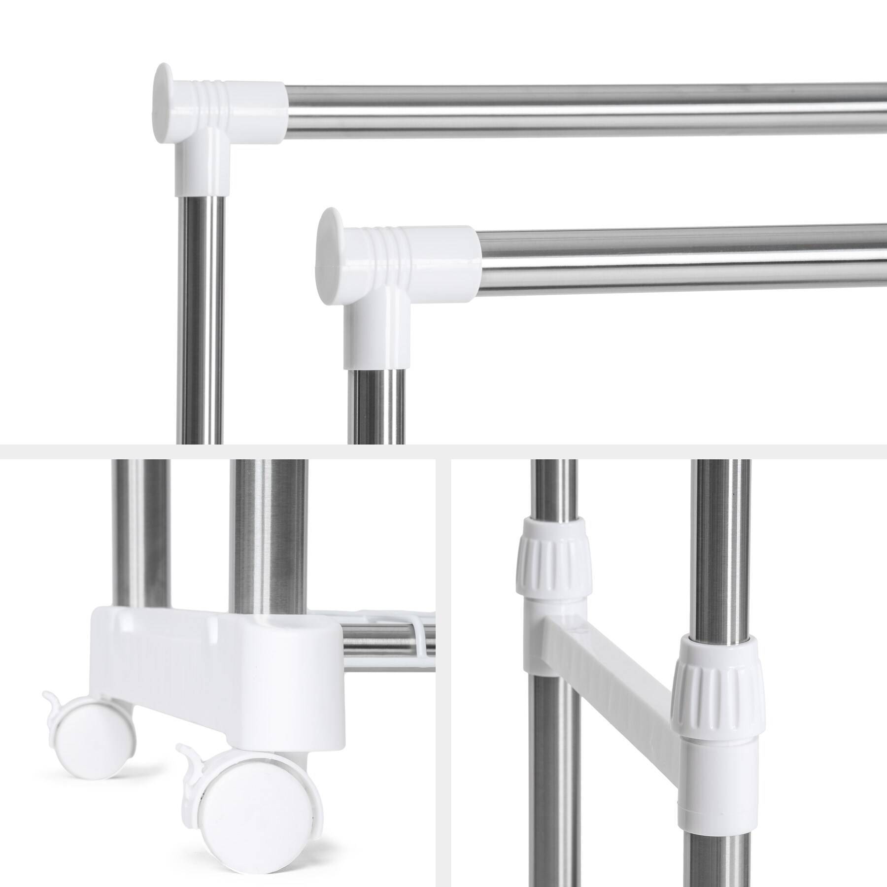 tectake® Kleiderständer, auf Rollen mit 2 Festellbremsen, pflegeleicht, 84 x 42 x 95 - 170 cm