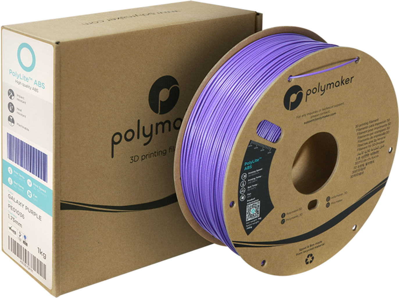 Polymaker  PolyLite ABS Galaxy Purple, 1,75 mm / 1000 g    Außergewöhnliche Qualität mit PolyLite ABS