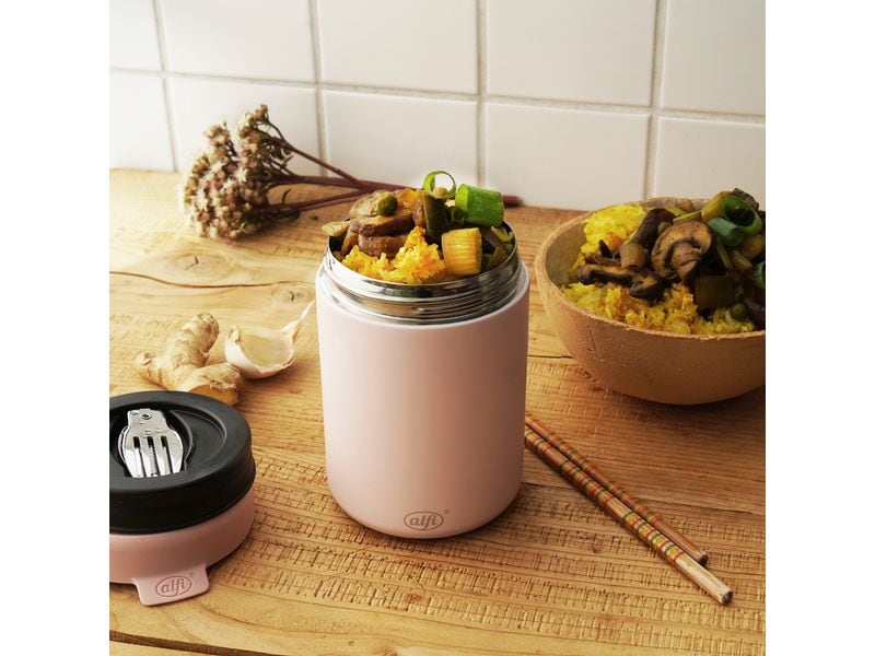 Alfi Thermo-Foodbehälter 0.35 l, Hellrosa Outdoor-Behälter aus Edelstahl mit Göffel