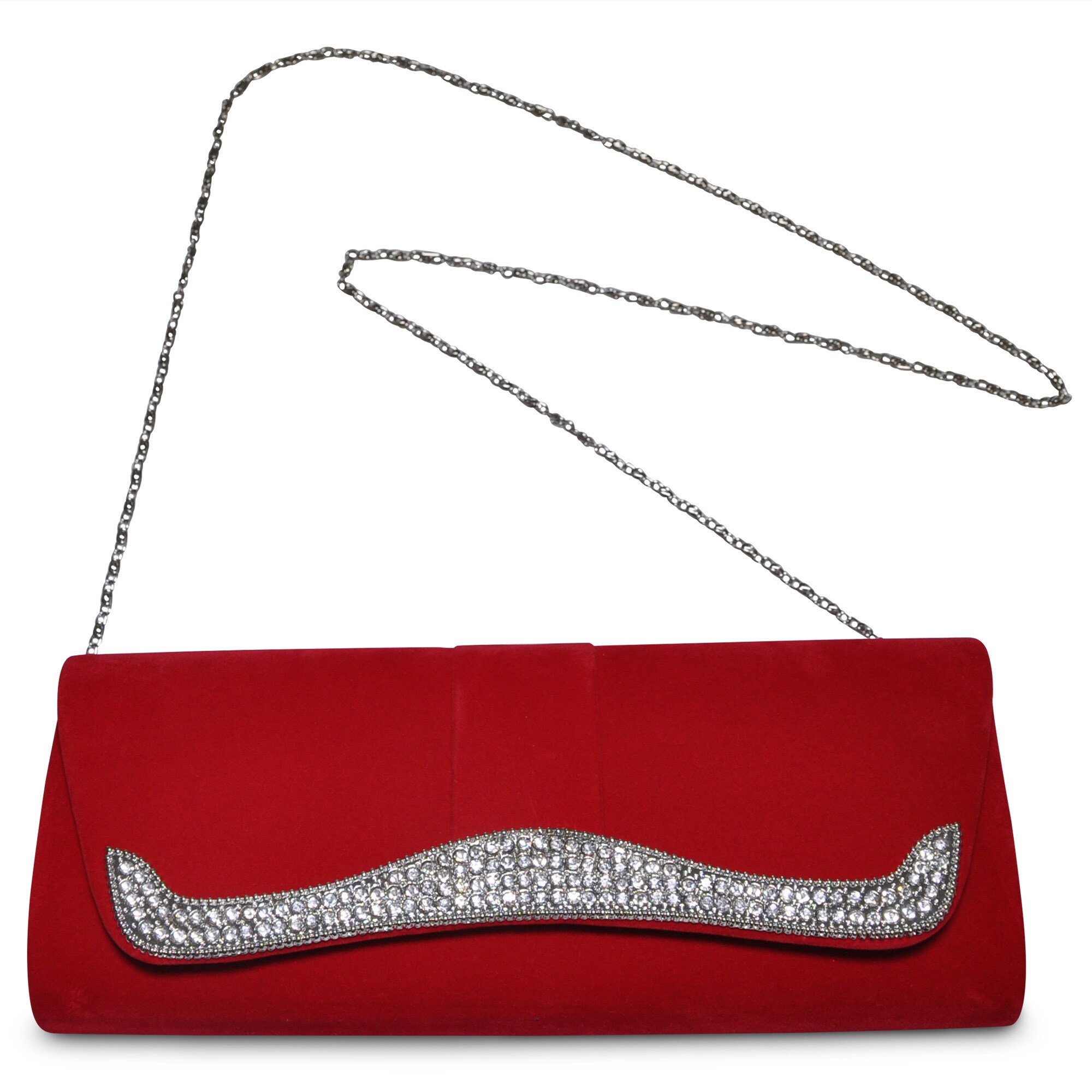 Steuer Modeschmuck Handtasche Damen-Handtasche aus rotem Samt mit Strass-Steinen Tragekette 120cm