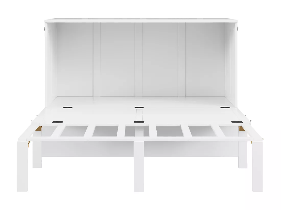 Lit escamotable 140x200 cm en bois - avec sommier à lattes - Blanc