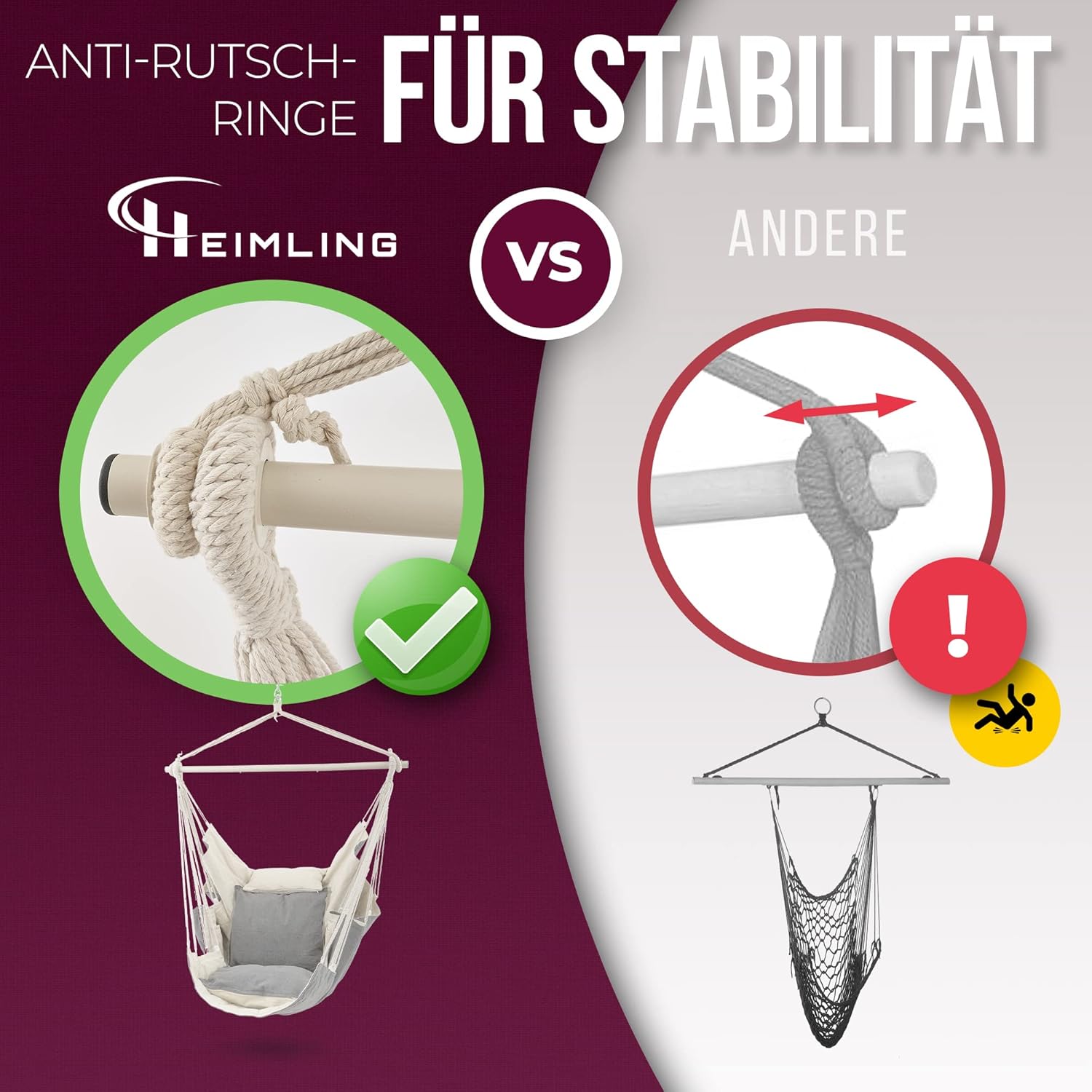 Hängesessel High-Class Outdoor & Indoor XXL [All Inclusive Paket mit Aufhängung + 3 Kissen] Kinder & Erwachsene bis 150 kg | Hängematte Wohn- Schlafzimmer, Garten Balkon Terrasse
