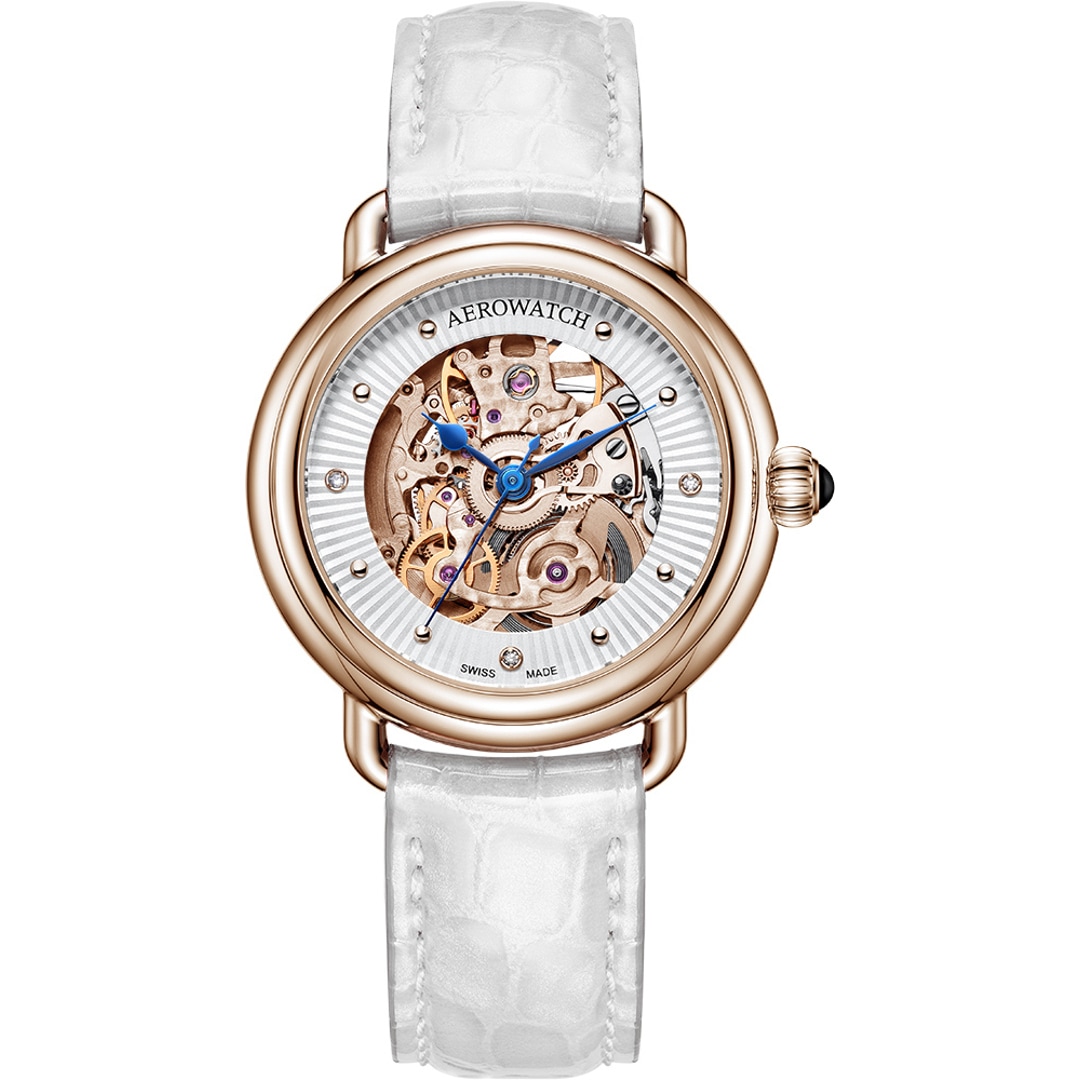Aerowatch 1942 Lady Automatic Skeleton Leder weiss