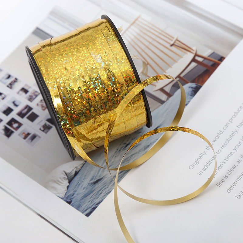 (5mmx10m) Geschenkband Universal Glanz Polyband Hologramm für Geburtstage / Hochzeit / Weihnachten - Gold