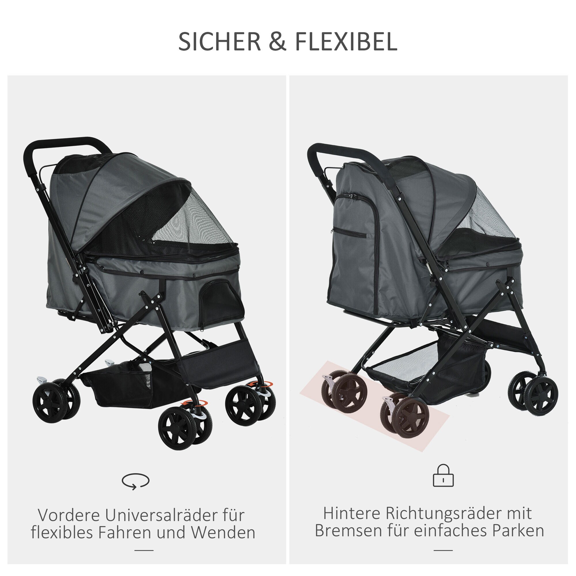 PawHut Hundebuggy Mit Sicherungsseil rot 76,5L x 52B x 95H cm