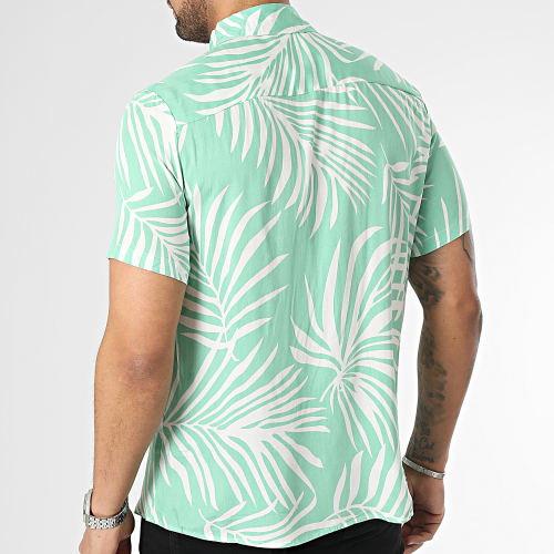Chemise Manches Courtes Floral Vert Blanc