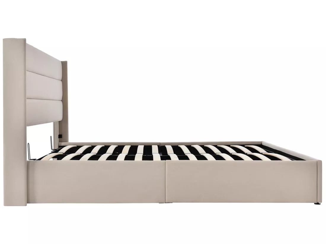 Lit coffre Lit de rangement - 180x200 cm en Lin Blanc cassé - Sweiko