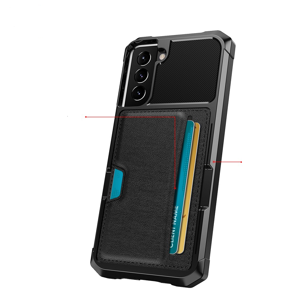 Samsung Galaxy S22 5G Magnetische Hybrid Gummi Hülle mit Kartenfach Air Cushion Fallschutz - Schwarz