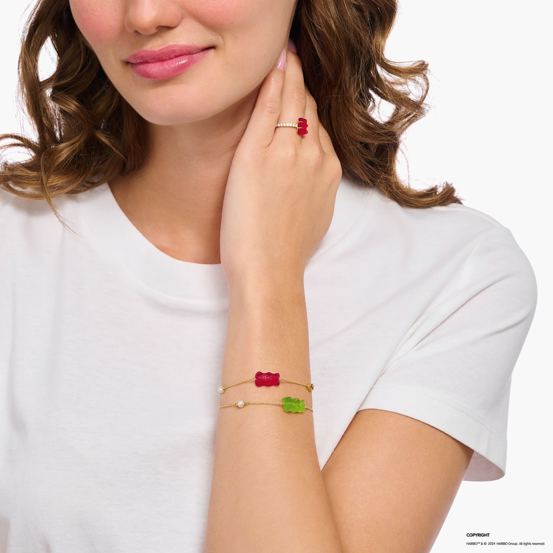 Thomas Sabo x HARIBO Armband mit grünem Goldbären Perle und Stein vergoldet