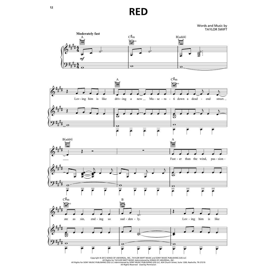 Hal Leonard Taylor Swift Red (Taylor's Version) voor piano, zang en gitaar