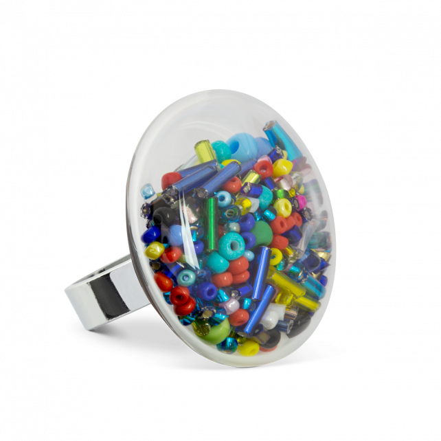 Bague en verre soufflé - Galet Medium Mix Perles