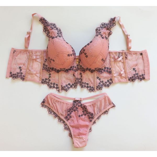Donna Chic Conjunto Luxo Império Rosa com Preto L