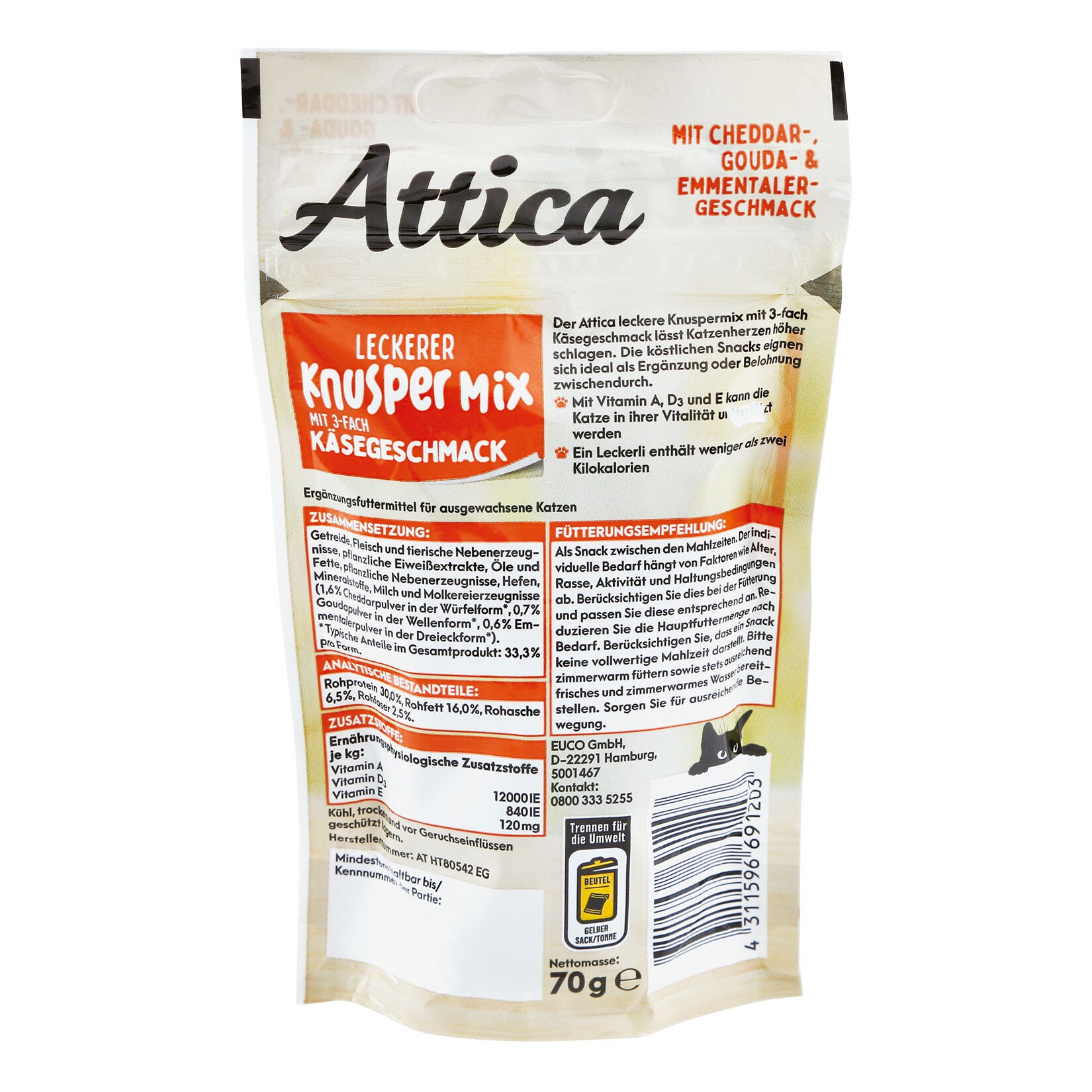 Attica Knuspermix Käse 70 g, 18er Pack