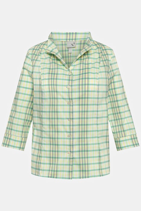 Bluse, Karo, Slim, Kelchkragen, V-Ausschnitt, 3/4-Arm