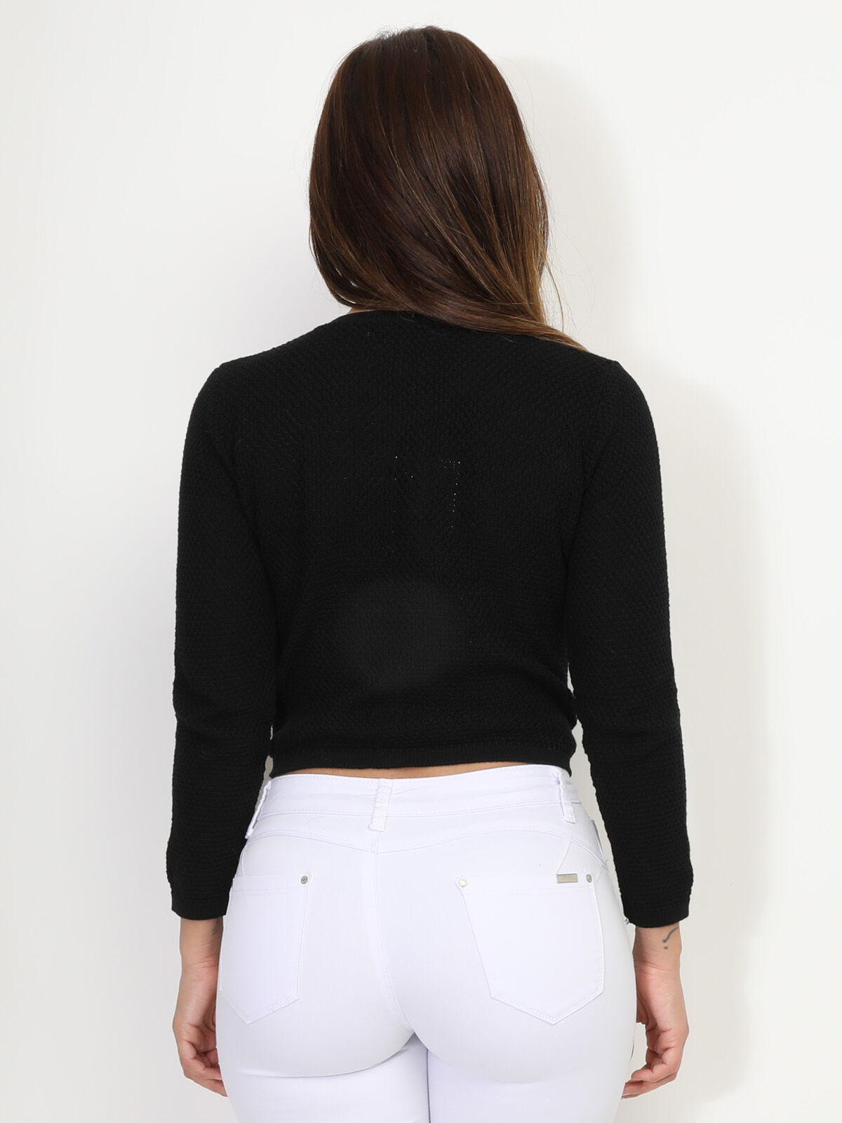Cardigan court à boutons dorés- Noir