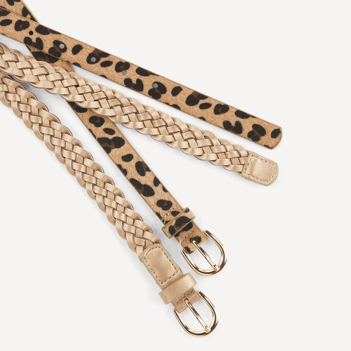 COLEÇÃO LA REDOUTE<br>Conjunto de 2 cintos, trançado e com estampa de leopardo