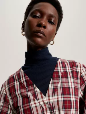 Vestido camisa xadrez tartan com decote em V