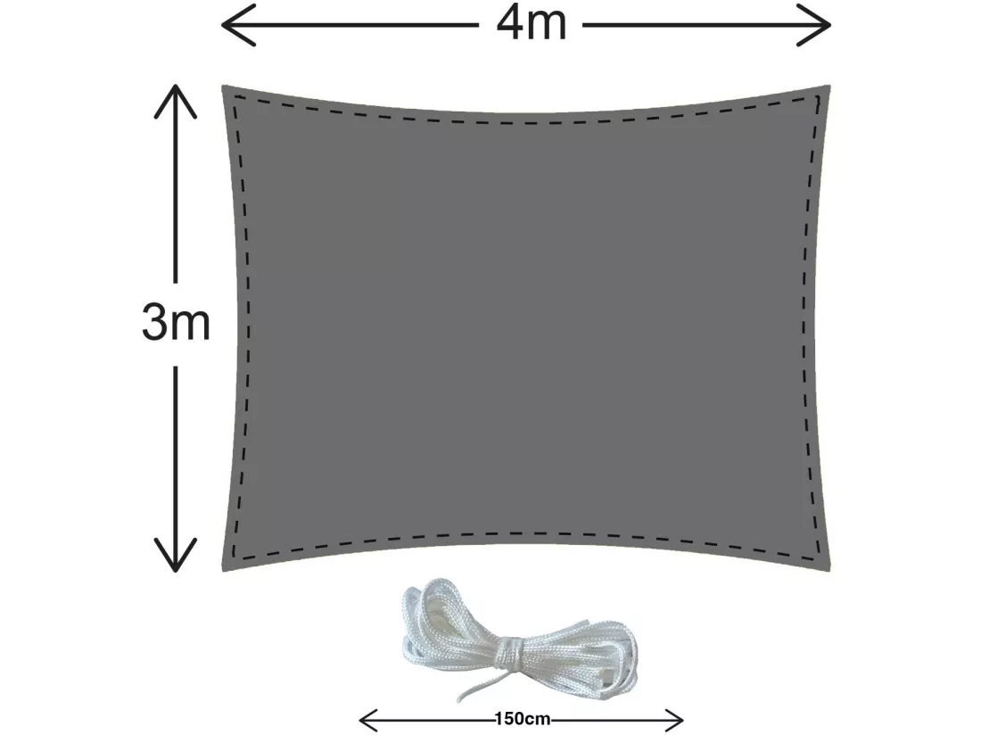 Voile Rectangulaire en Polyéthylène Gris avec Cordes 3x4